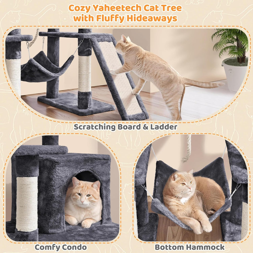 Yaheetech 54In Cat Tree Tower for Large Cats, Multi-Level Condo & Hammock | Sisal Scratching Posts, Roomy Condo Holds up to 22 Lb, a Wide 21-Inch Top Perch Fit Large Cats, Dark Gray