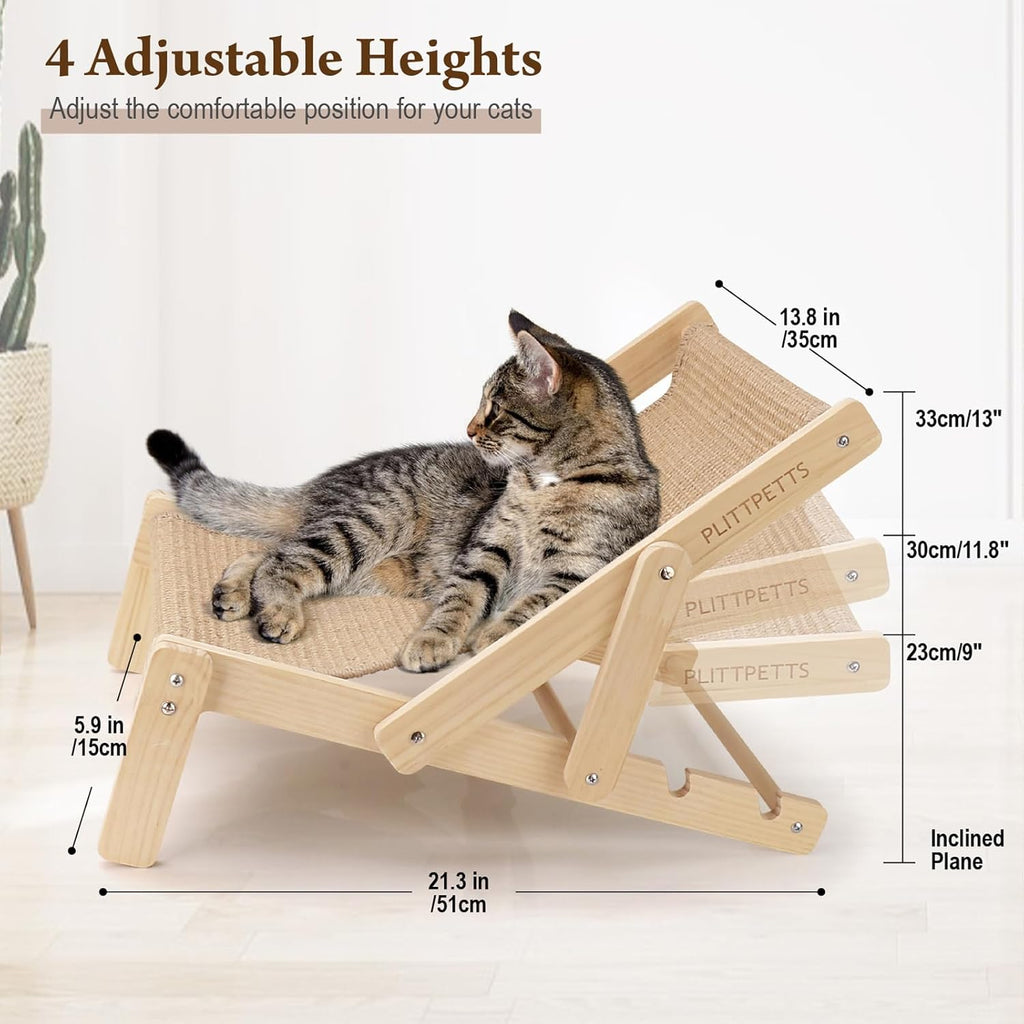 Sisal Cat Scratcher, Adjustable 4-Position Cats Scratcher Lounge | 2-In-1 Cat Chair for Indoor Cats, Cat Hammock for Scratching Pad,Natural Sisal Scratch Post,Space-Saving Lounger Chair Design