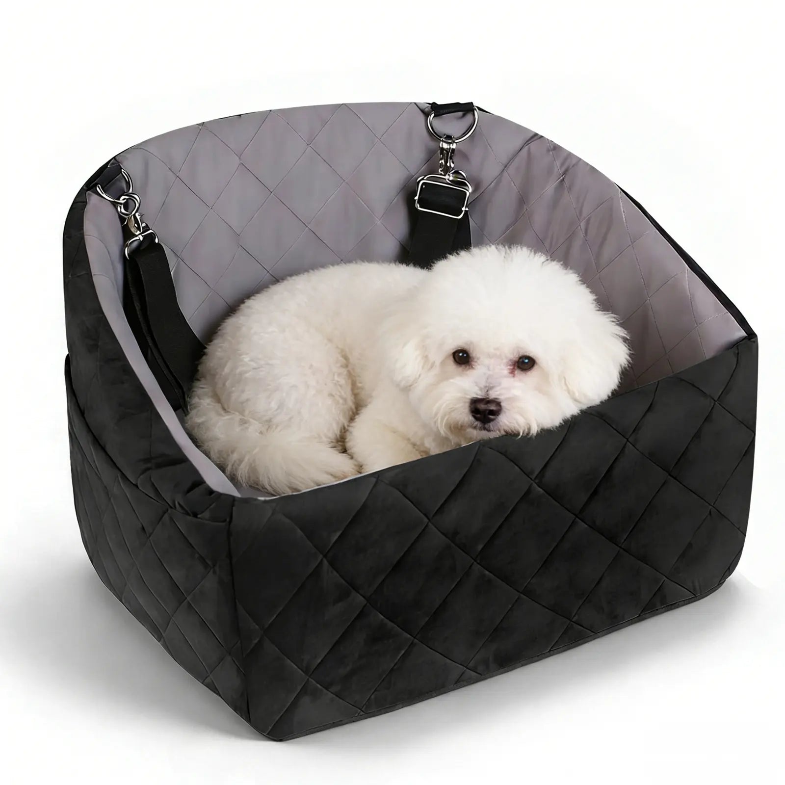 Dog Car Seat for Small Medium Dogs,Detachable Washable Dog Booster Seat under 35Lbs, Pet Car Seat Travel Bed with Storage Pockets and Dog Safety Belt (Black)